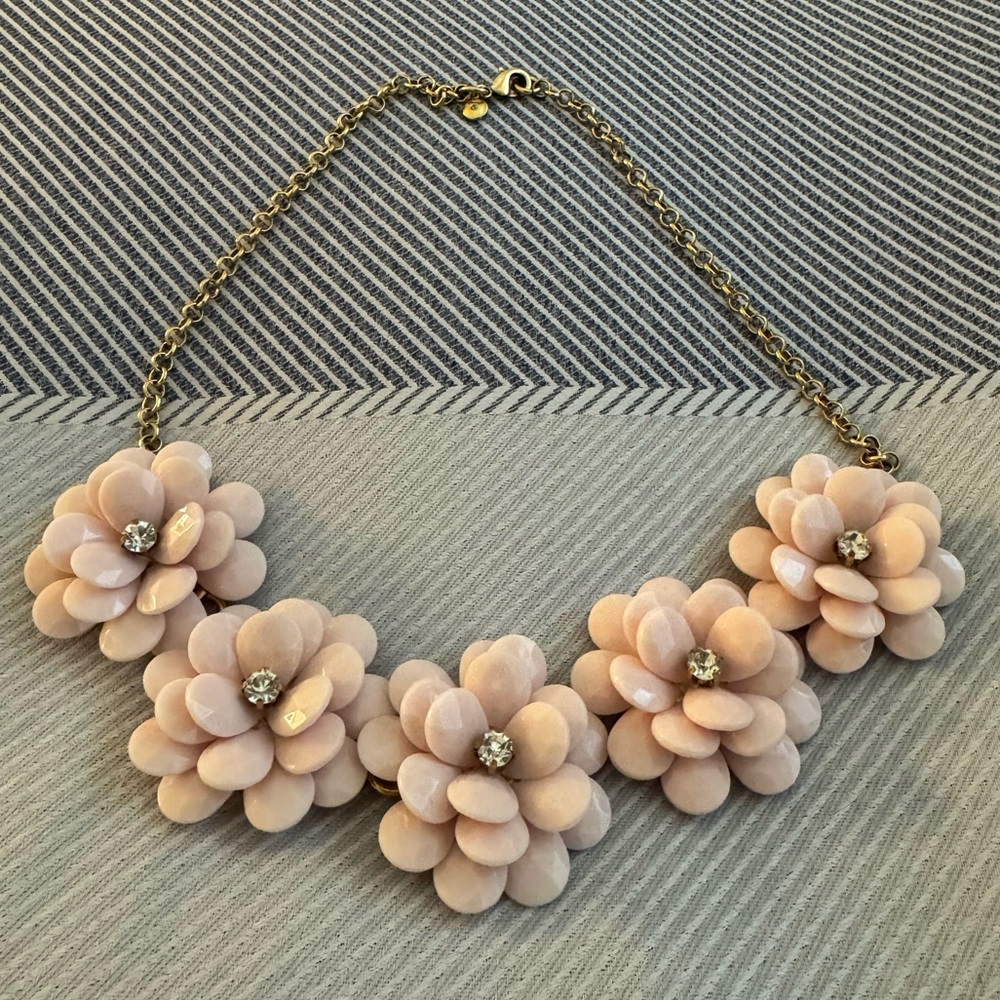 J. Crew Blush Floral Necklace with Gold Chain
